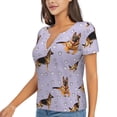 thumbnail image 2 of Wukai German Shepherd Dog Casual V-Neck Graphic Tees for Women: Lightweight and Breathable Summer Tops with Stylish Design-Large, 2 of 8