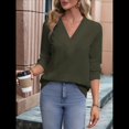 thumbnail image 4 of Camisetas de Larga para Mujer, Camisetas Informales con Cuello en V, Cómodas, Básicas y Suaves Verde L, 4 of 10