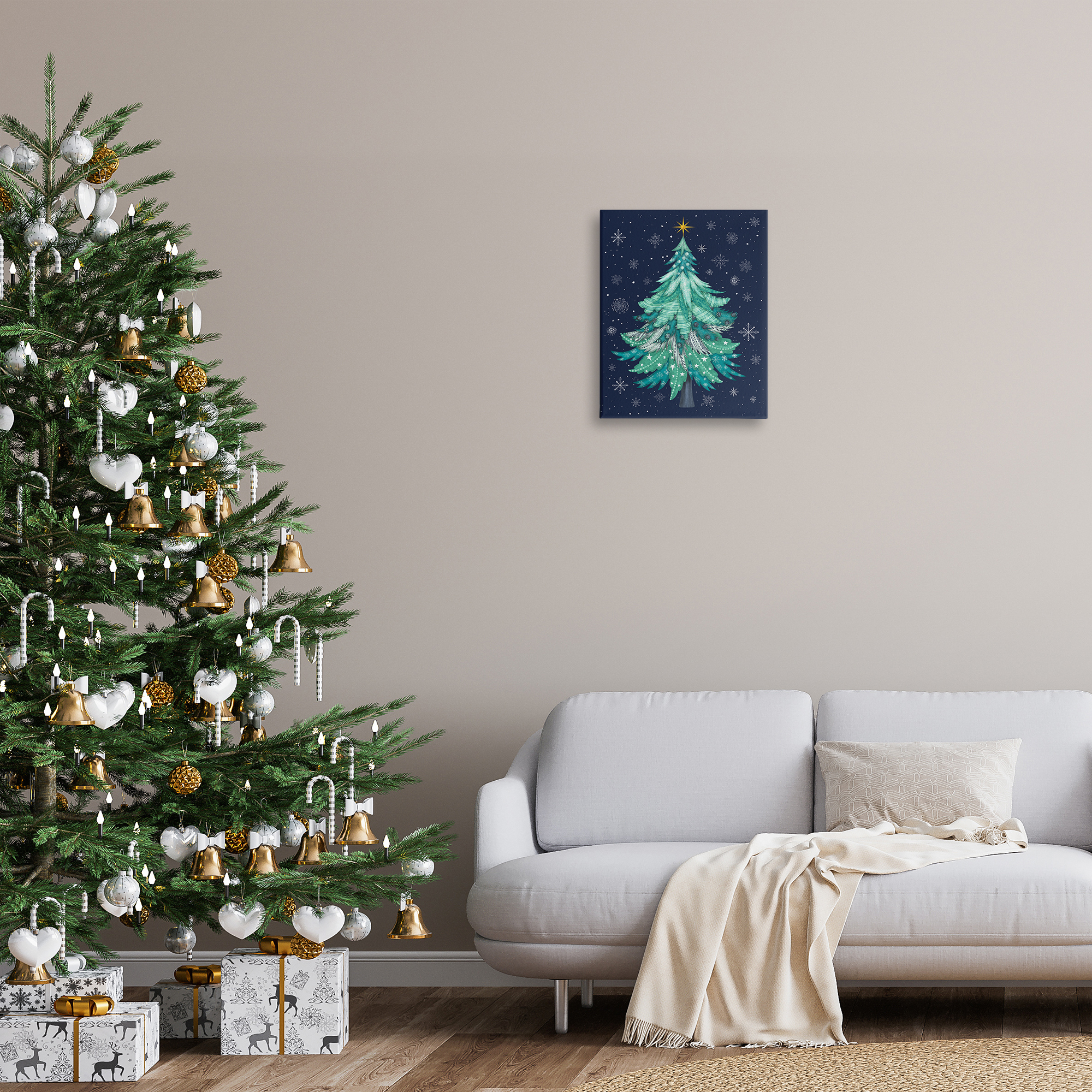 Stupell Industries Abstract Pattern Xmas Tree Holiday Painting Gallery Wrapped Canvas Art Prints Wall Art, 16 x 20