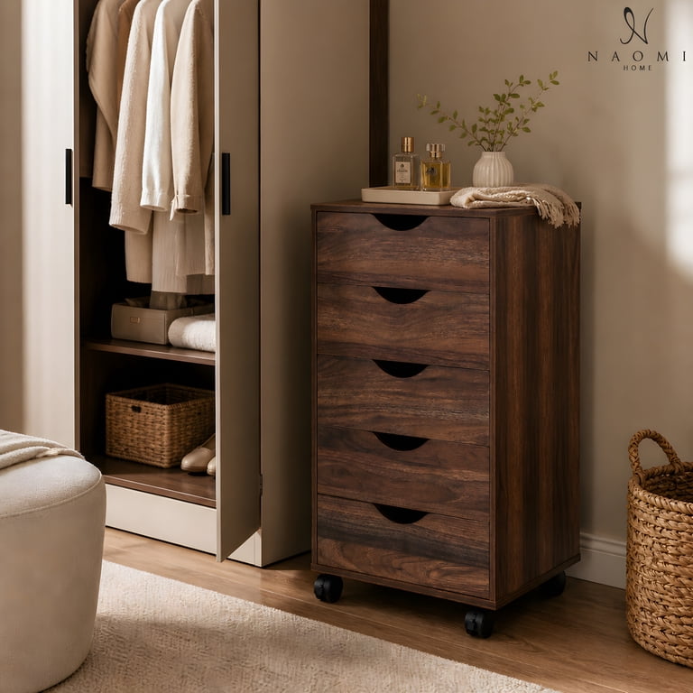Naomi Home Taylor 5 Drawer Rolling Storage Cabinet with Lockable