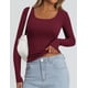 thumbnail image 3 of Remera PRETTYGARDEN de canalé, manga larga, escote redondo, color vino, talla M, 3 of 4