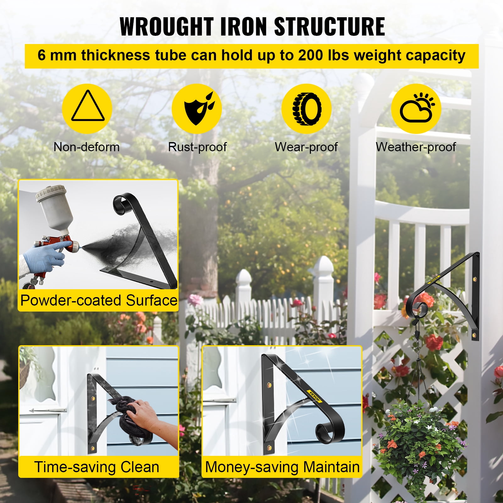 VEVOR 1 or 2 Steps Handrail Single Step Railings, Wall Mounted Metal Wrought Iron Hand Rail Railing, Handrail for Garage, Patio or Front Door Porch Steps