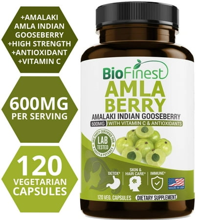 Biofinest Amla Berry (Indian Gooseberry) Capsules - with Vitamin C and Antioxidants - Potent Natural Supplement - Healthy Aging, Cholesterol Balance - Ayurveda (120 Vegetarian