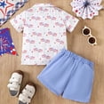 thumbnail image 4 of Toddler Boy Clothing Sets 4th of July Baby Boy Outfit Cute American Flag Print Button Down Shirt & Red Shorts 2-Piece Outfit, 4 of 7