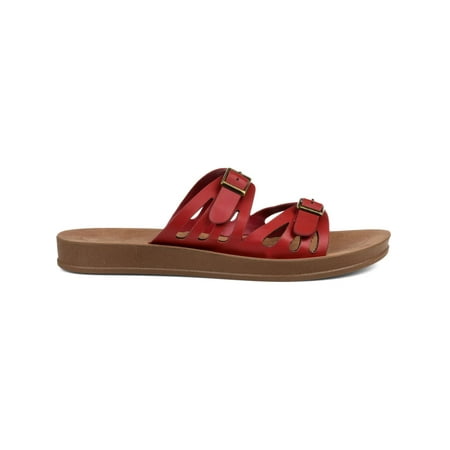 

JOURNEE COLLECTION Womens Red Laser Cut Design Adjustable Strap Telsa Open Toe Slip On Slide Sandals 12 M