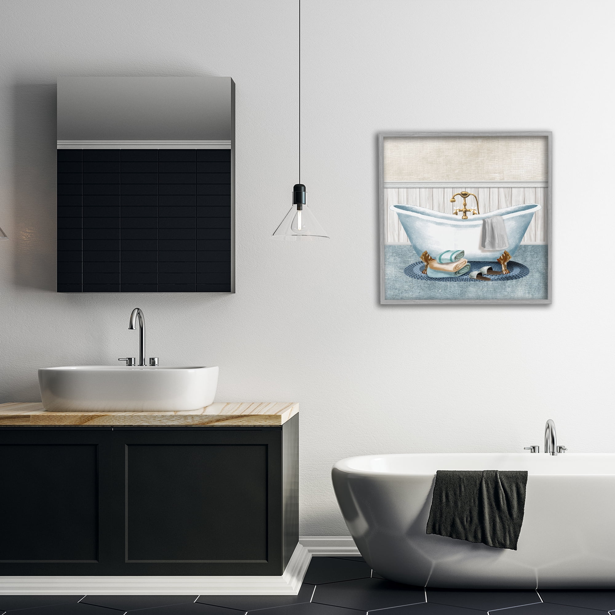 Stupell Industries Cozy Spa Bathtub & Slippers Gray Framed Giclee Art, design by Conrad Knutsen