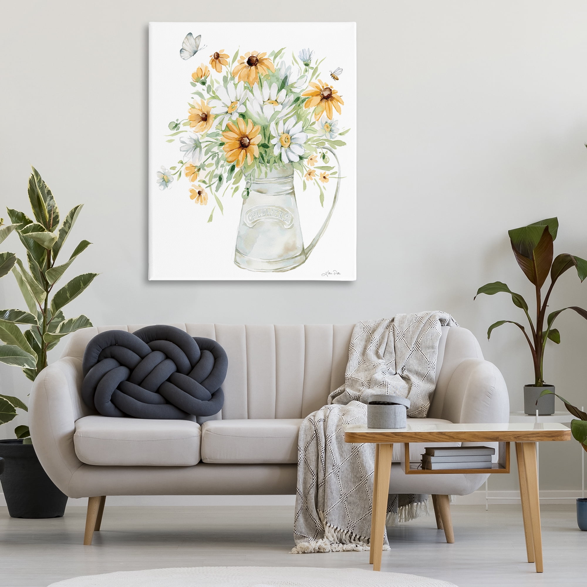 Stupell Industries Sunflowers & Daisies Vase Botanical & Floral Painting Gallery Wrapped Canvas Art Print Wall Art, 36 x 48