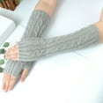 thumbnail image 2 of Besolor Womens Winter Long Fingerless Gloves Cable Knitted Arm Warmers with Thumb Hole, Stretchy Elbow Length, 2 of 3