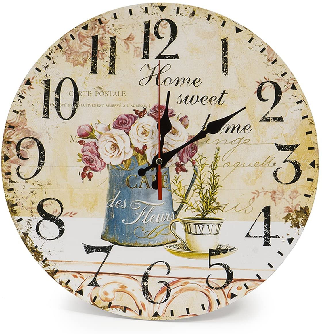 Home 12 inch/30 cm wooden wall clock, kitchen clock in country house