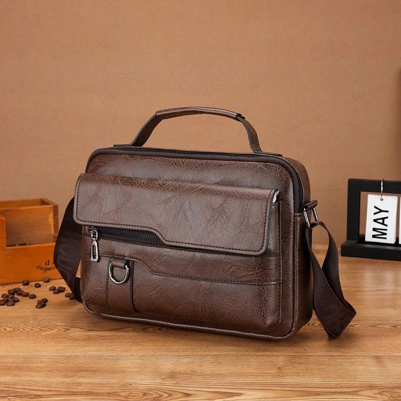 Men'S Leather Handbag Briefcase Large Capacity Cross Messenger Casual Business Tote Square Card Wallets Crossbody Shoulder Bag