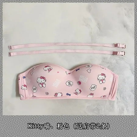 Sanrio Hello Kitty Cartoon Printed Girl s Underwear Student Small Chest Gathered Tops Strapless Underwire Thin Bra Girl Lingerie
