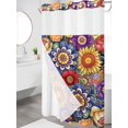thumbnail image 3 of No Hook Shower Curtain with Snap-in Liner, Boho Blue Flower Waterproof Fabric Bathroom Curtains, Spring Bohemia Chic Red Yellow Floral Bath Curtains & Mesh Top Window Narrow 36"x78", 3 of 9