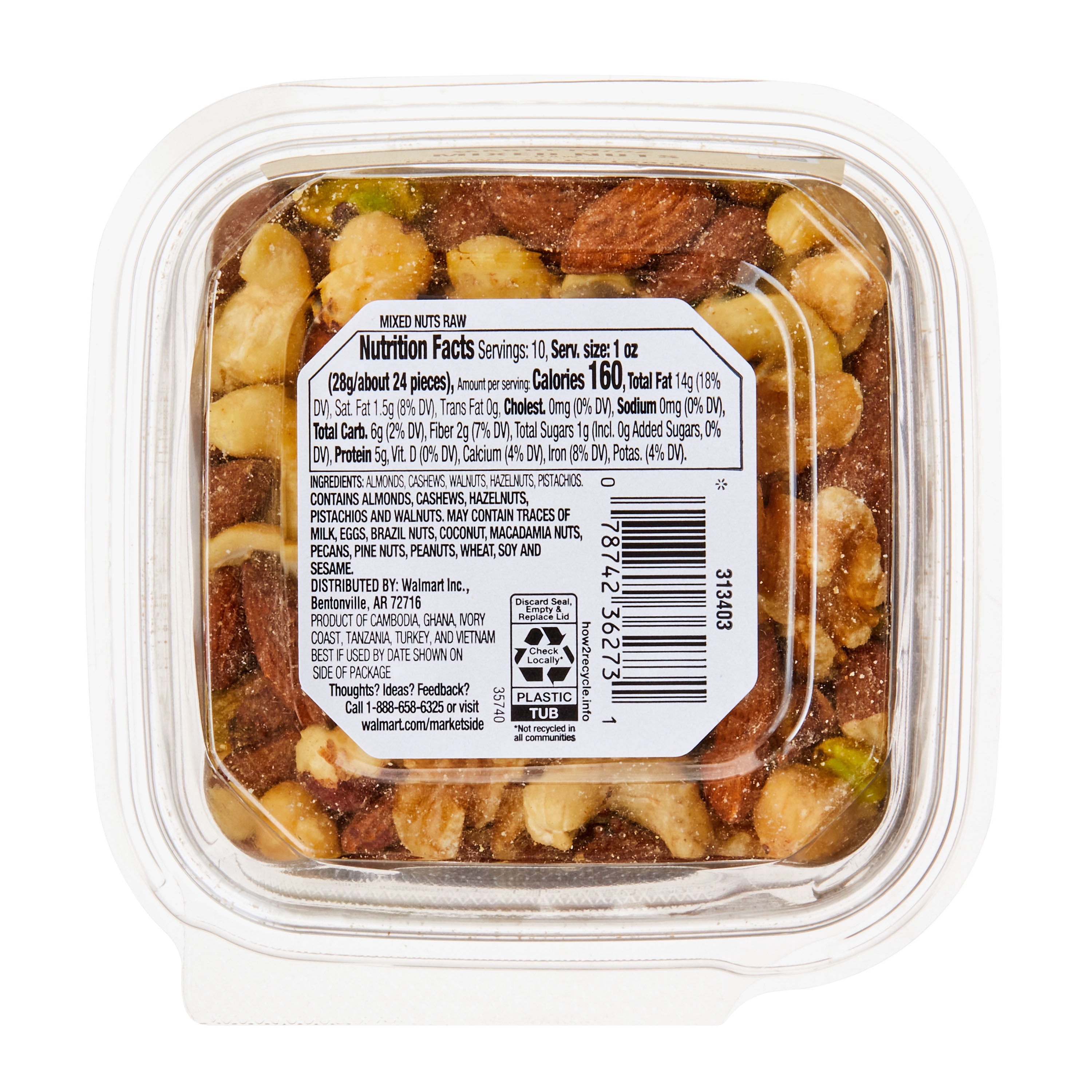 Marketside Raw Mixed Nuts, 10 oz Tub