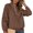 Brown, variant on Women's Quilted Half Zip Top Mock Neck Long Sleeve Casual Loose Cropped Sweatshirt Textured Blouse, Brown XXL