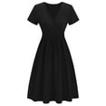 thumbnail image 5 of SMihono Women's Summer Casual Dress Short Sleeve Wrap V-Neck A-Line Dress Sundress Wedding Guest Cocktail Midi Dresses Black M, 5 of 5