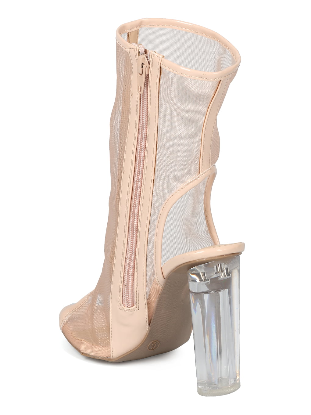 New Women Peep Toe Mesh Perspex Block Heel Tall Boot - 18046 By 