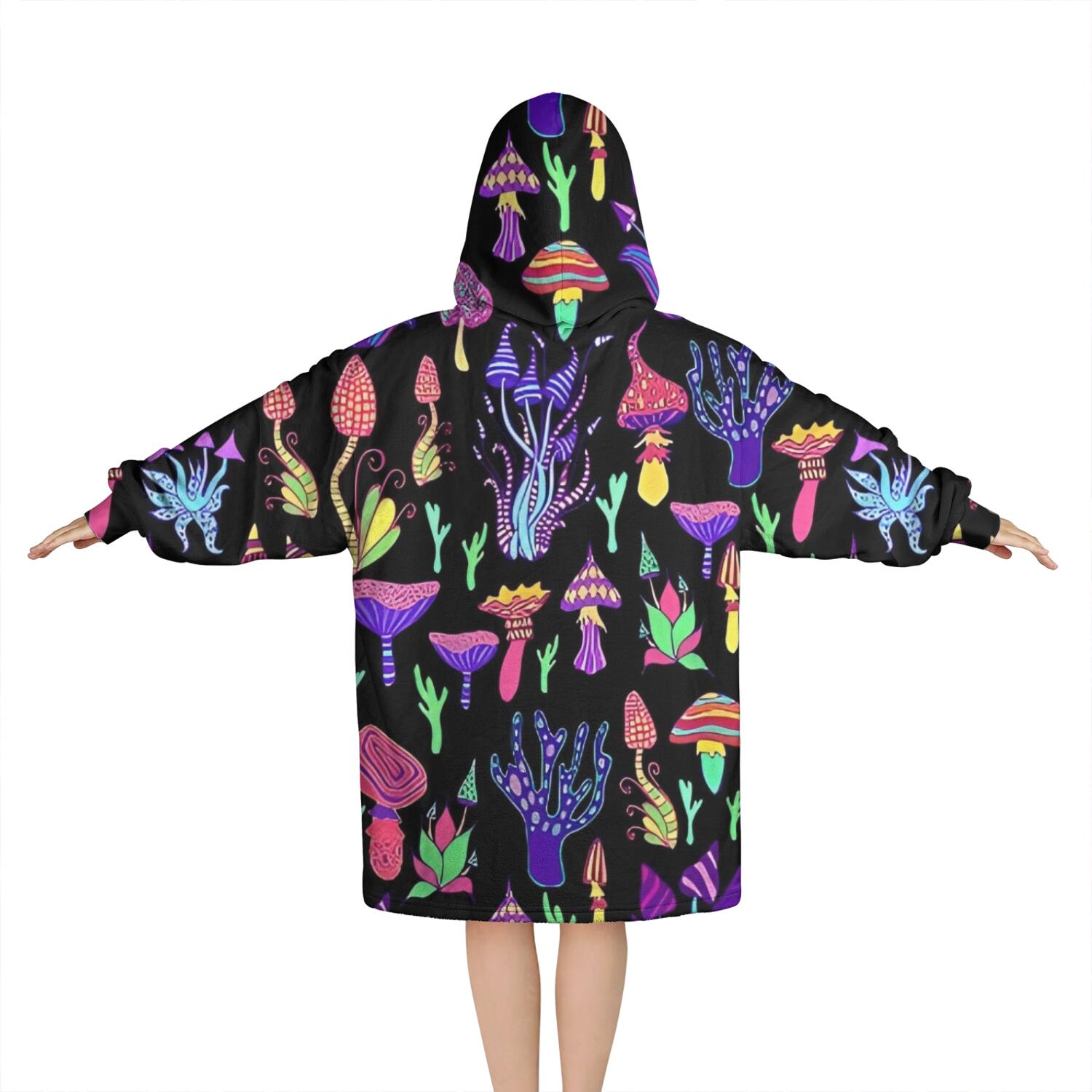Purple Mushroom Black Pattern Blanket Hoodies for Kids 6-13YR Oversize Wearable Blanket Hoodies for Boys Girls Teens