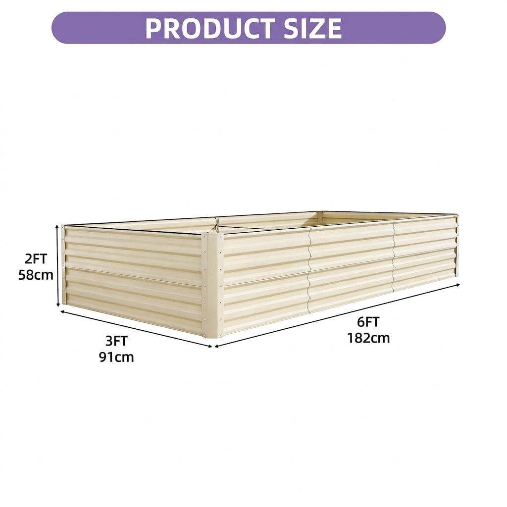 Uforic 6x3x2 Ft 2 Pieces Galvanized Metal Raised Garden Bed Kit with Free Gloves Cream White