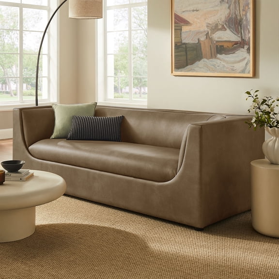 Hilda 86" Curved Back Vegan Leather Sofa in Mushroom