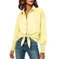 thumbnail image 2 of Tqcoqu Women's Striped Button Down Shirt,Smocked Cuff Pocket Casual Long Sleeve Blouse,Yellow Women's S-XXXL, 2 of 9
