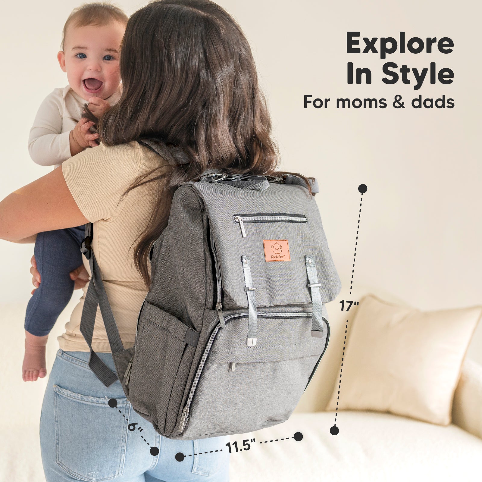 KeaBabies Explorer Diaper Bag Backpack, Baby Bags, Changing Pad, Stroller Straps - image 5 of 10