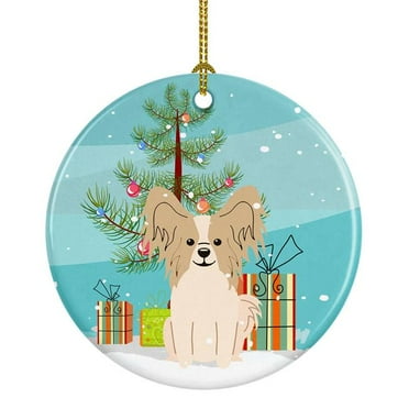 Carolines Treasures BB4202CO1 Merry Christmas Tree Papillon Sable White Ceramic Ornament