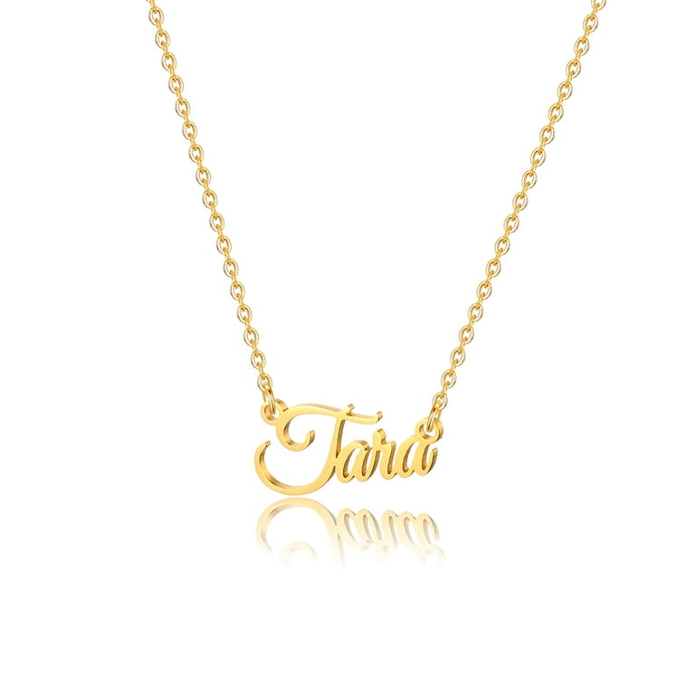 AUNOOL Customized Name Necklace Personalized Name Necklace 14K Gold Plated New Mom Bridesmaid Gift Jewelry for Women Gold Word Necklace Font Necklace