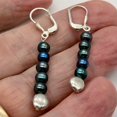 thumbnail image 2 of Shinning Teal Fresh Water Pearl Sterling Silver Earrings | 2" long |, 2 of 8