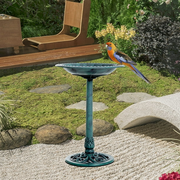 Outsunny 28" Tall Resin Free Standing Garden Pedestal Bird Bath Bowl Green
