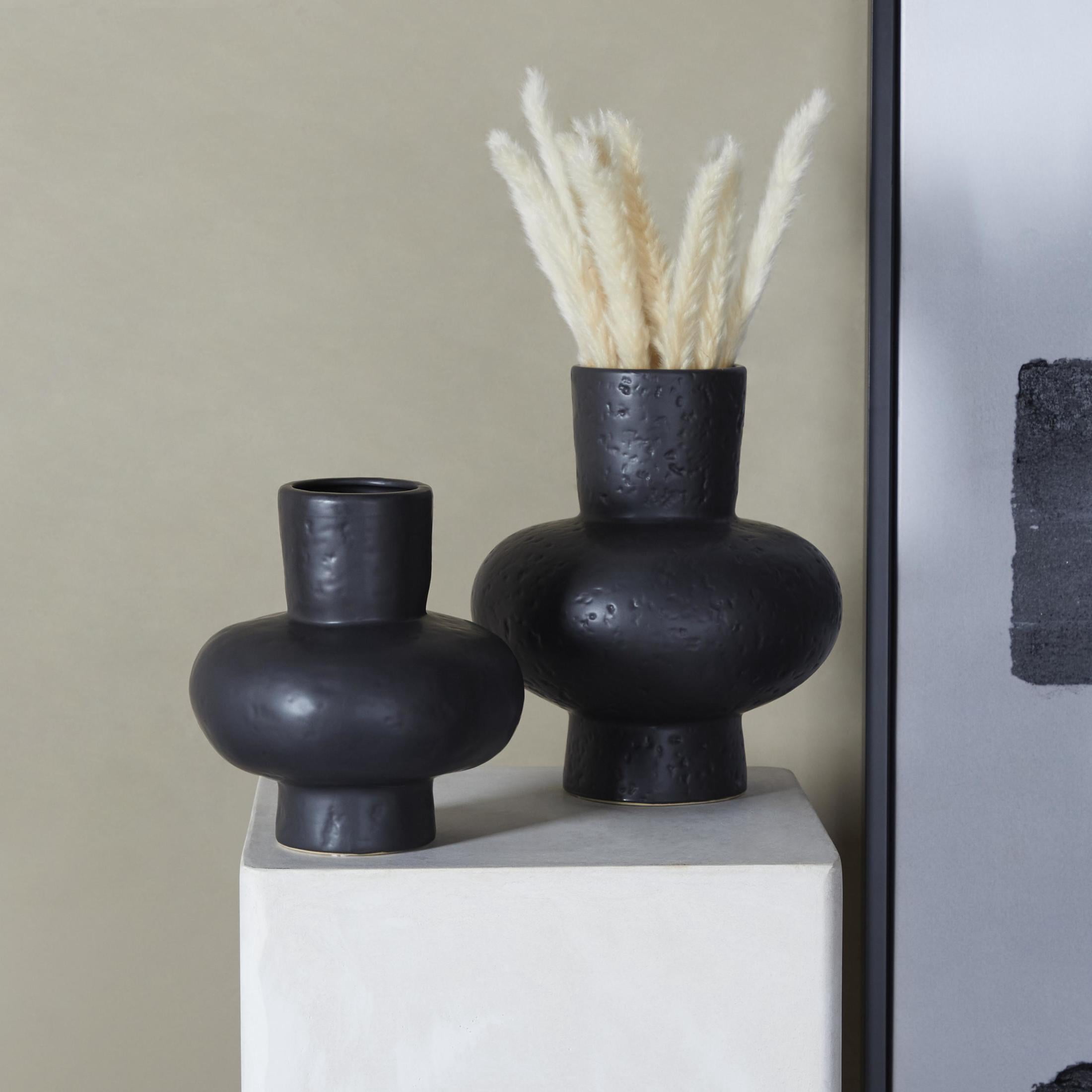 CosmoLiving by Cosmopolitan 11", 9"H Gourd Style Black Ceramic Vase, Set of 2