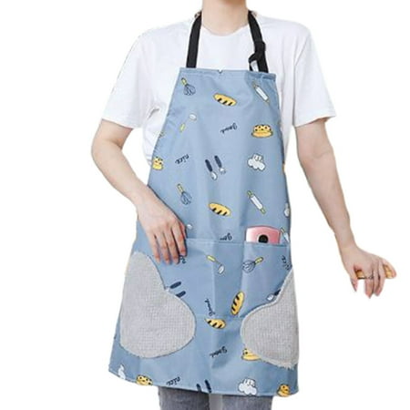 

JUNTEX Women Men Waterproof Oil Erasable Kitchen Apron with Pocket Hand Wiping Quilt Cute Cartoon Fruit Bread Printed Chef Bib