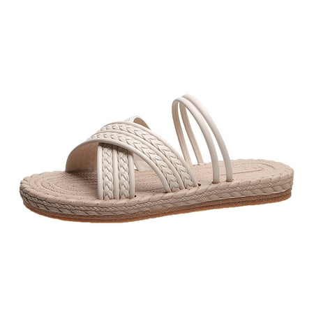

Quealent Adult Women Sandal Sandals for Women Flat Ladies Fashion Solid Color Leather Strap Open Toed Straw Woven Sole Womens Sparkly Sandals Size 9 Beige 8