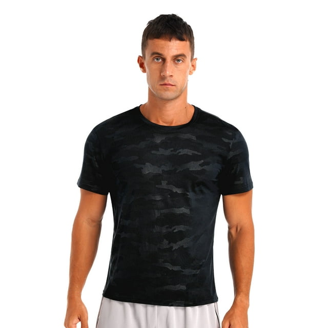 MSemis T-Shirt de Sport à Séchage Rapide pour Homme, T-Shirts Athlétiques à Manches Courtes, UPF 50+, Maillot Dermoprotecteur, Haut de Natation, Noir, A, TG