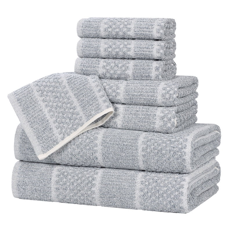 Superior Naples Viscose Cotton Blend Medium Weight 8 Piece Towel Set, Denim Blue