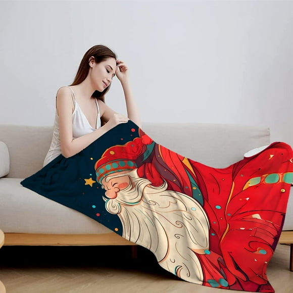 Feltree Cozy Christmas Flannel Throw Blanket 100x130cm, Soft Warm Plaid Blanket for Sofa, Bed, Office Lunch Break, Home Decor Gift Holiday Snuggly Afghan