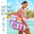 thumbnail image 3 of Livhil Mesh Beach Bag Rope Handles, Mesh Tote Bag for Women Contains Wicker Oversized Beach Tote Bag with 9 Small Pockets (Pink), 3 of 7