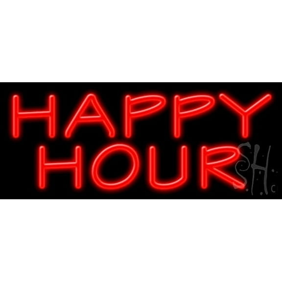 Happy Hour LED Neon Sign 10 x 24 - inches, Clear Edge Cut Acrylic Backing, with Dimmer - Bright and Premium built indoor LED Neon Sign for Bar decor.