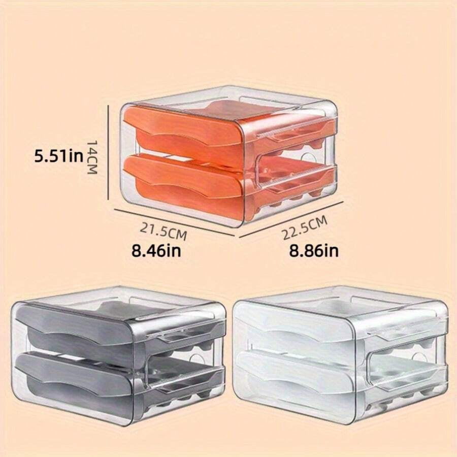 32 Egg Capacity Refrigerator Egg Drawer, Stackable Plastic Egg Container, Clear Egg Holder With 2 Drawers, Fridge Organizer For Kitchen Storage /orange