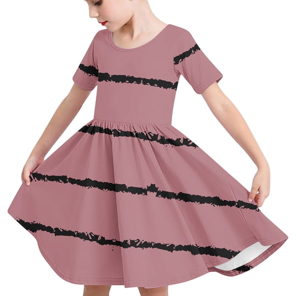 Odeerbi Niñas de Verano Vestido de Línea A Rayas Vestido de Columpio Vestido Elástico de Manga Corta Para Niños