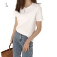 thumbnail image 1 of Maoww T-shirt Femme Été Col Rond Manches Courtes Couleur Unie Haut Décontracté, Blanc, L, 1 of 7