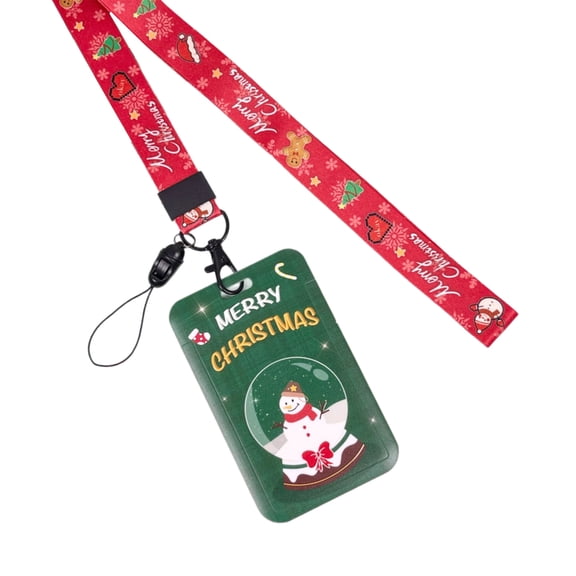 Christmas Key Lanyard with Card Holder Neck Strap Christmas Tree Snowman Badge Lanyard for Nurses Teachers Students