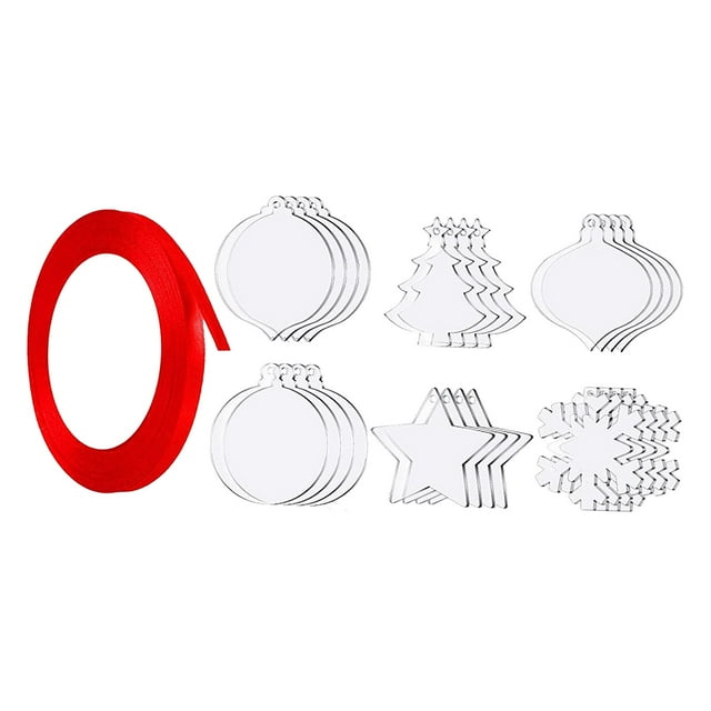 24 Uds decoraciones navideñas adornos navideños en blanco arte DIY con cinta roja colgantes artesanales adornos navideños para fiesta en casa