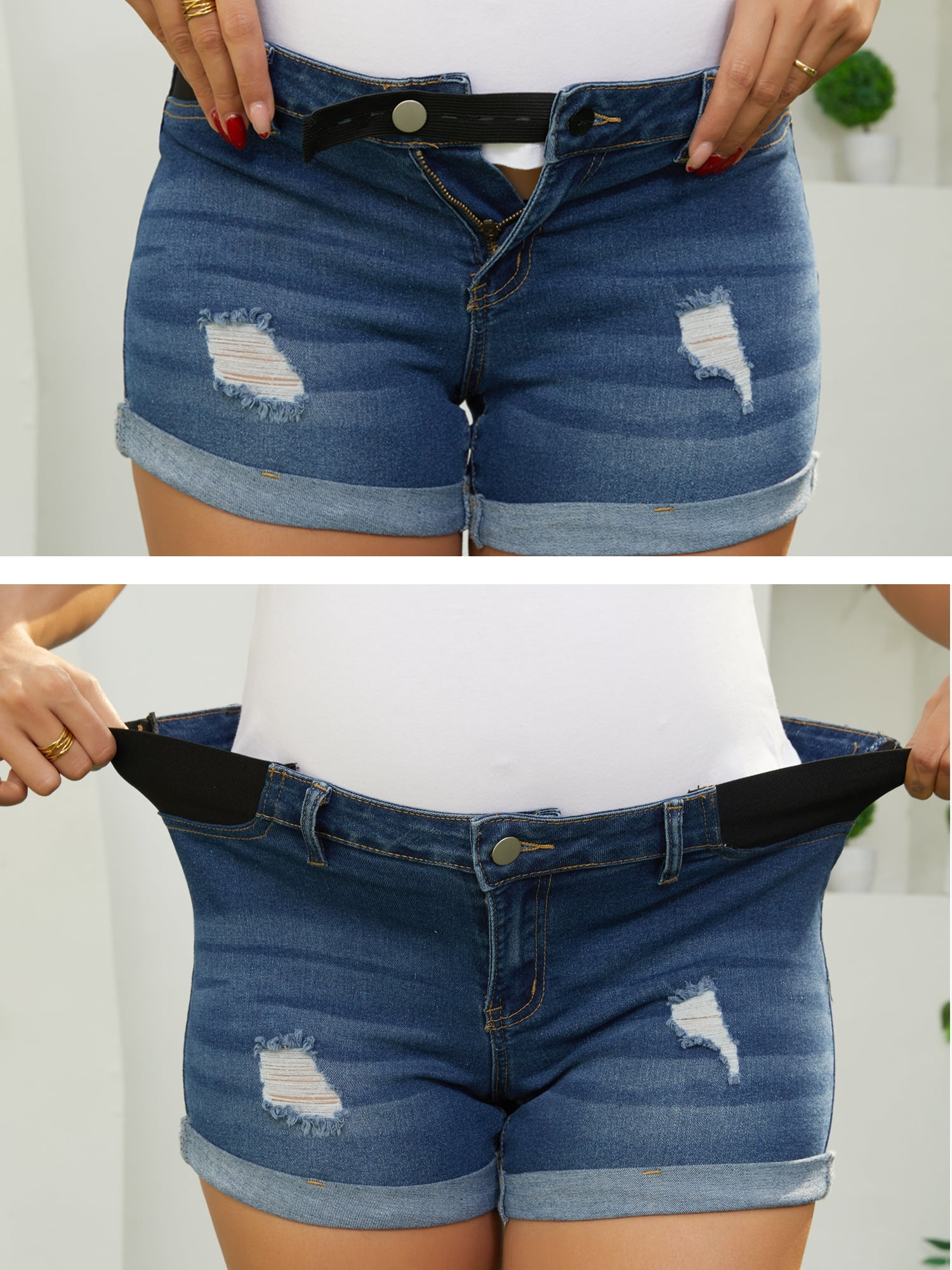 DARING DIVA Women's Maternity Elastic Panel Roll Hem Ripped Denim Shorts XL Deep Blue