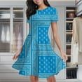 thumbnail image 2 of Light Blue Bandana Women's Classic Swing Skater Dress Casual Work Party Cocktail Dresses, 2 of 6
