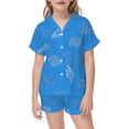 thumbnail image 2 of MEZZALL Girls Sleepwear Set Soft Satin Pajamas Sets With Ocean Bow Print Short Sleeve Lapel Button Down Tops & Shorts For Toddler Kids Daily Casual Night Leisure Nightwear, 2 of 4