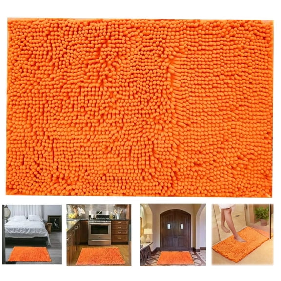 PandaTop Bathroom Bath Rug 24x16inch, Thick Soft Absorbent Chenille Bath Rugs with Non-Slip Rubber Backing Quick Dry Mats, Machine Washable Rugs for Bathroom, Shower, and Tub,Orange