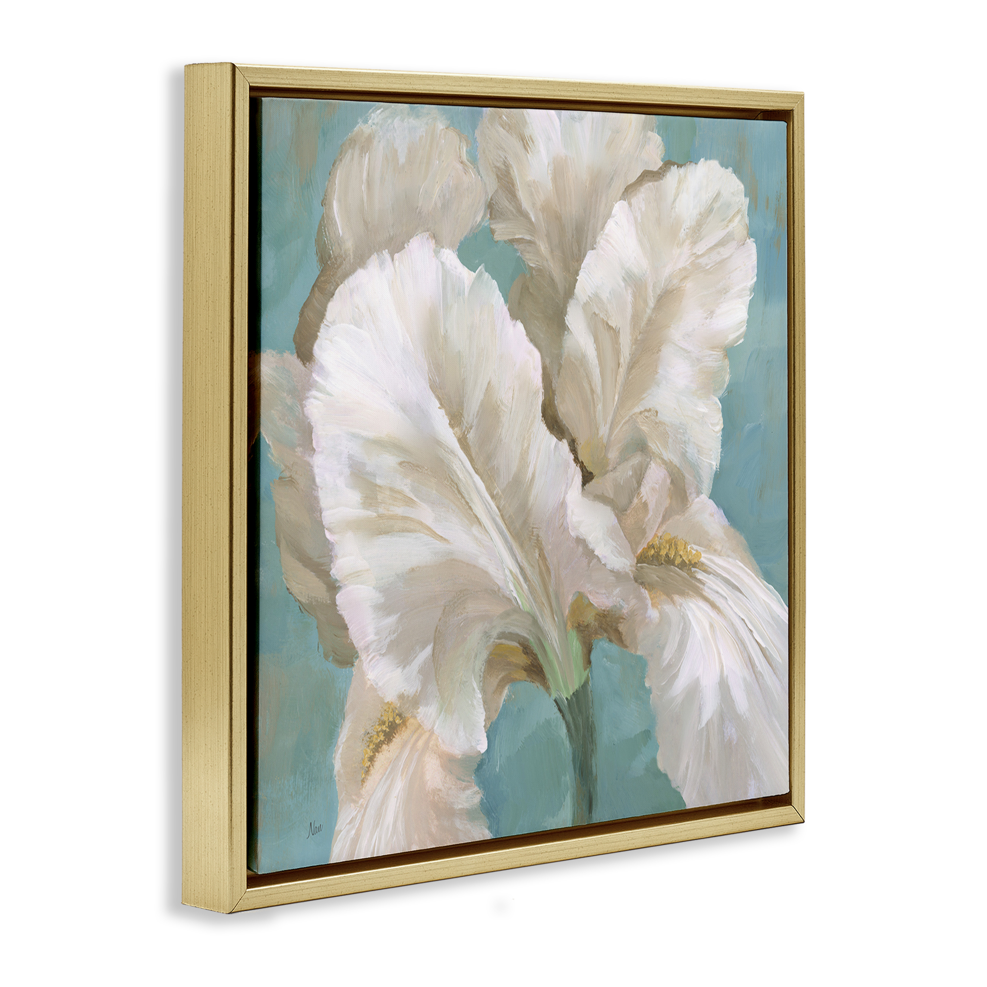 Stupell Industries White Iris Petals Botanical & Floral Painting Gold Floater Framed Art Print Wall Art, 18 x 18