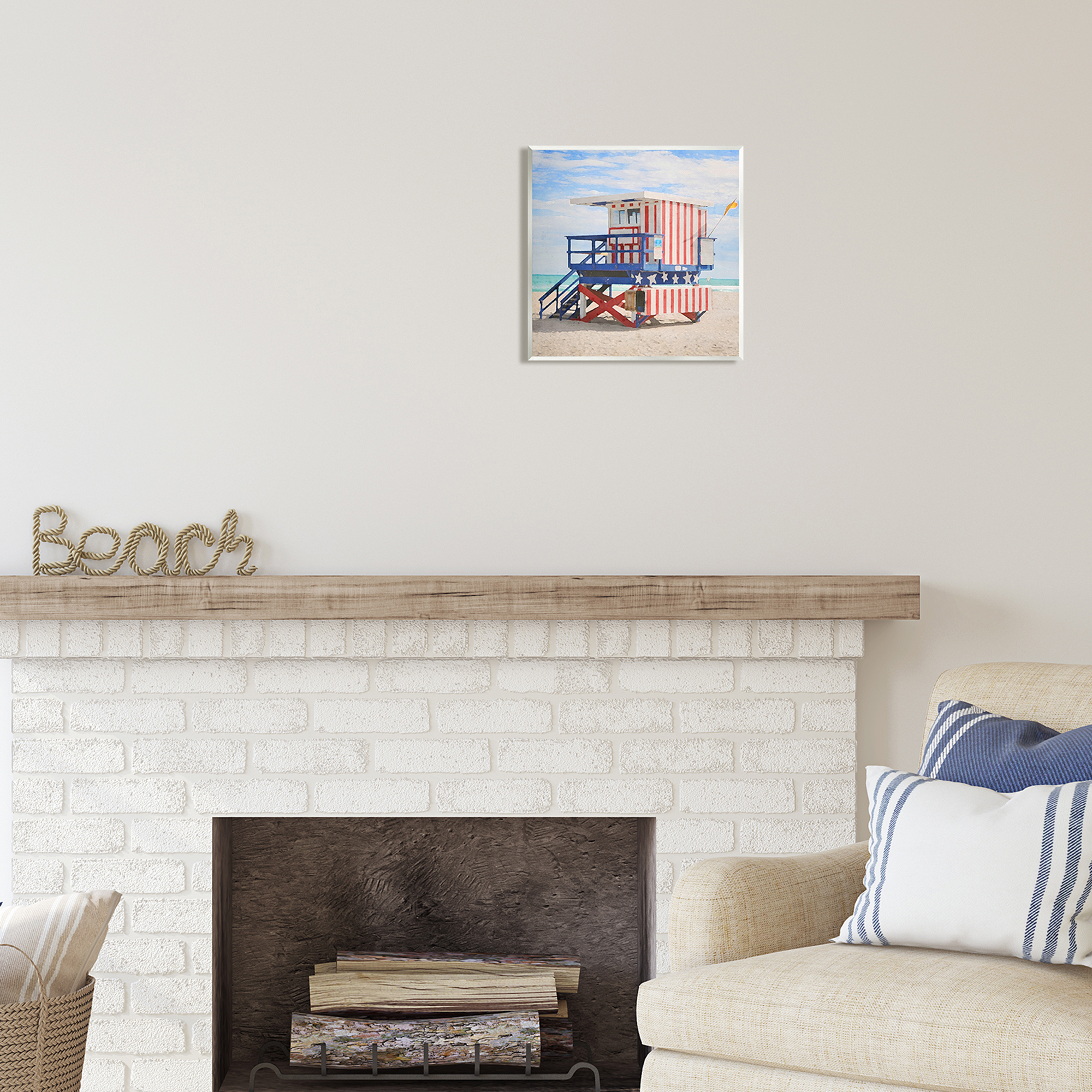 Stupell Industries Striped Lifeguard Hut Nature Painting Unframed Art Print Wall Art, 12 x 12