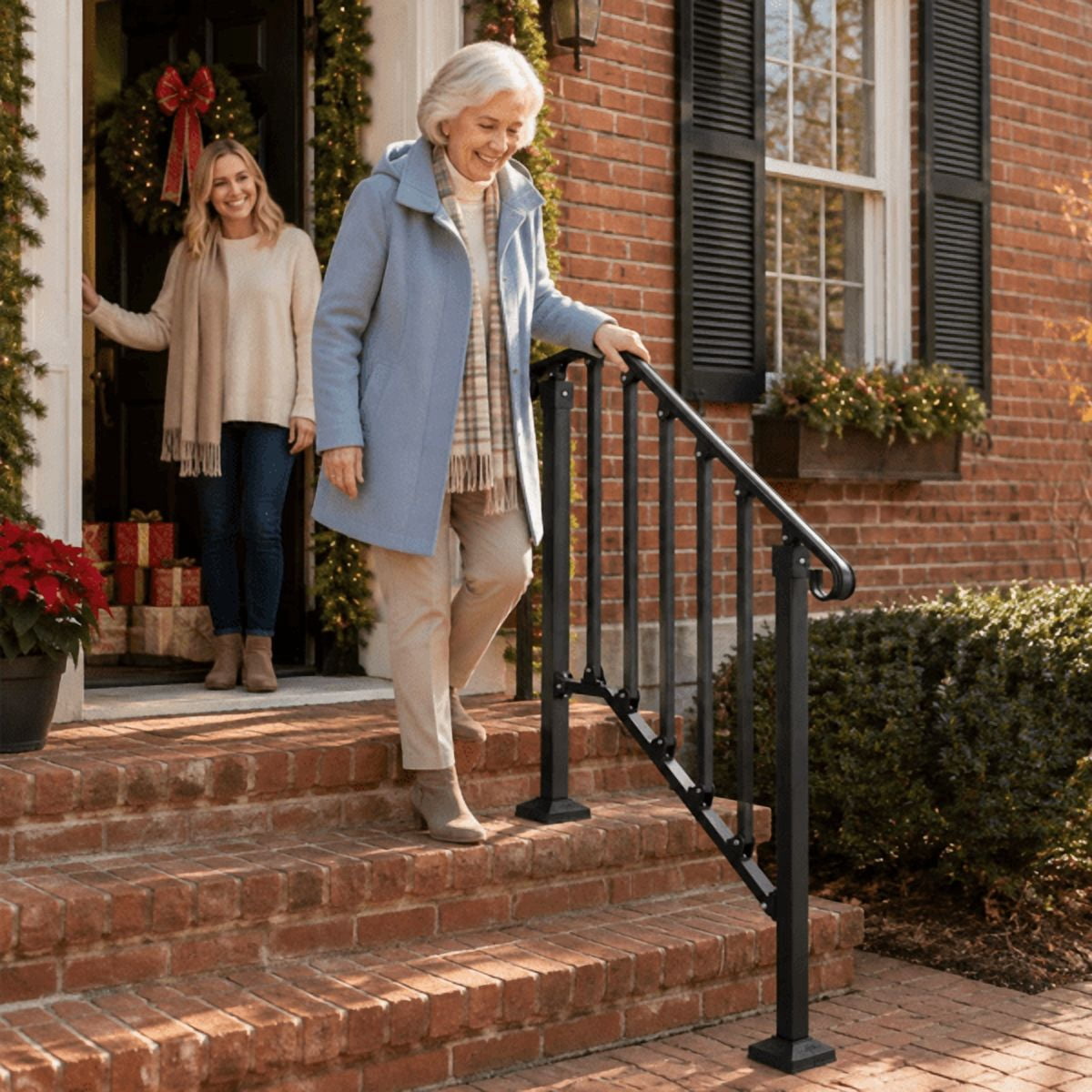 2‑Tier ABS Plastic Handrail for Patio Courtyard Stairs, Matte Black