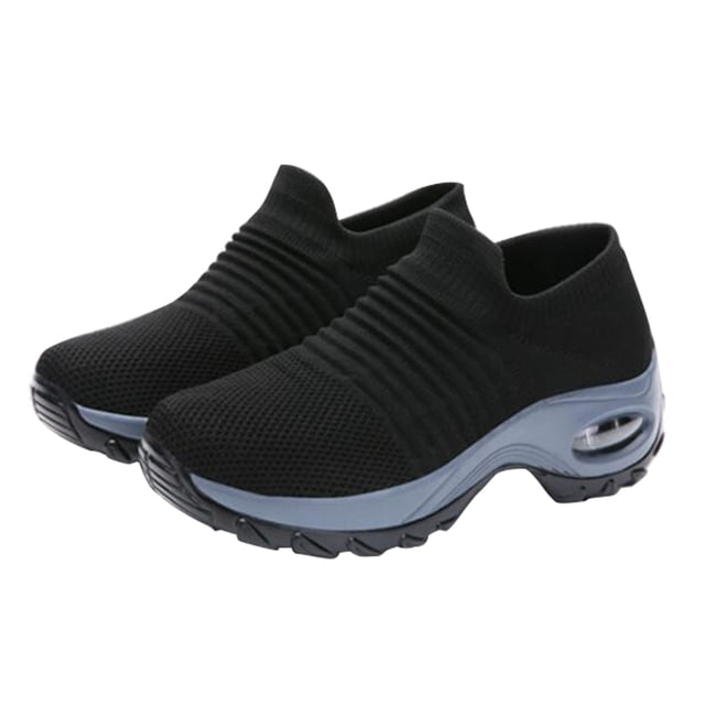 Zapatillas deportivas negras de tejido moderno para mujer, transpirables, sin cordones, informales, para actividades al aire libre, talla 38